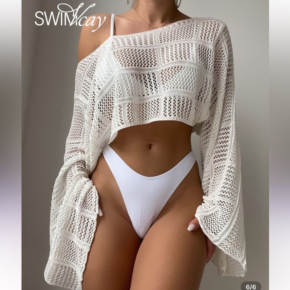 White Crochet Crop Top and Mini Skirt Bikini Cover-Up